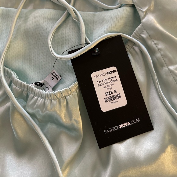 FASHION NOVA: Take Me Higher Satin Mini Dress - Sage - Picture 10 of 10